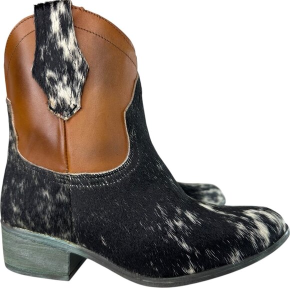 Alcala's Johnny Women Black Brown Cow Hair-On-Hide Leather Cowboy Boot Size 6.5 - Picture 4 of 14